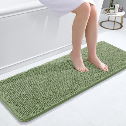 Picture of OLANLY Bathroom Rugs 47x17, Extra Soft Absorbent Chenille Bath Rugs, Rubber Backing Quick Dry, Machine Washable Bath Mats for Bathroom Floor, Tub and Shower, Home Decor Accessories, Sage Green