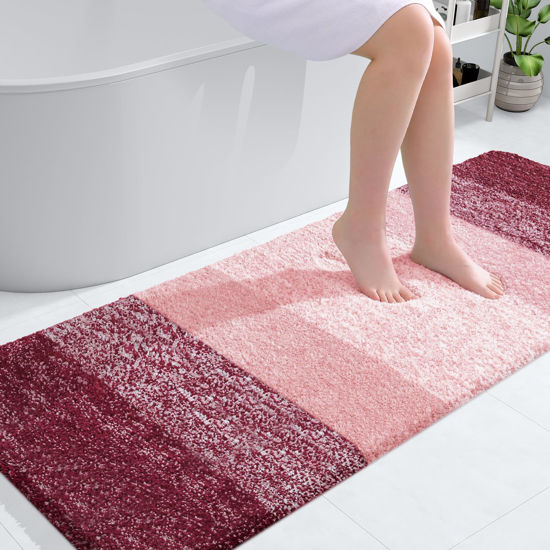 Picture of OLANLY Bathroom Rug Mat 59x24, Extra Soft and Absorbent Microfiber Bath Rugs, Non-Slip Plush Shaggy Bath Carpet Runner, Machine Wash Dry, Bath Mats for Bathroom Floor, Tub and Shower, Red