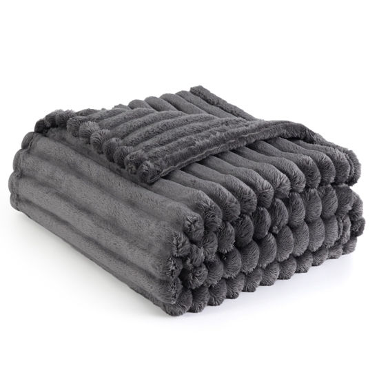 Picture of Bedsure Grey Fleece Twin Blanket for Couch - Super Soft Cozy Blankets for Women, Cute Small Throws for Girls, 60x80 Inches
