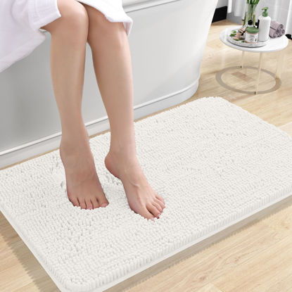 Picture of OLANLY Bathroom Rugs 24x16, Extra Soft Absorbent Chenille Bath Rugs, Rubber Backing Quick Dry, Machine Washable Bath Mats for Bathroom Floor, Tub and Shower, Home Decor Accessories, Ivory