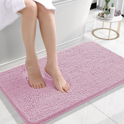 Picture of OLANLY Bathroom Rugs 24x16, Extra Soft Absorbent Chenille Bath Rugs, Rubber Backing Quick Dry, Machine Washable Bath Mats for Bathroom Floor, Tub and Shower, Home Decor Accessories, Dusty Rose