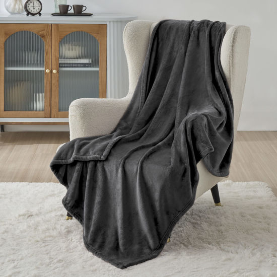 Picture of Bedsure Twin XL Fleece Blanket Dorm Bedding - Lightweight Soft Cozy Blankets for Bed, Sofa, Couch, Travel, Camping, Charcoal, 66"x90"