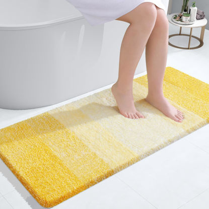 Picture of OLANLY Bathroom Rug Mat 47x24, Extra Soft and Absorbent Microfiber Bath Rugs, Non-Slip Plush Shaggy Bath Carpet Runner, Machine Wash Dry, Bath Mats for Bathroom Floor, Tub and Shower, Yellow