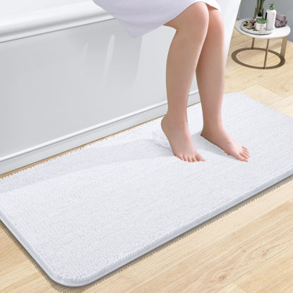 Picture of OLANLY Bathroom Rugs 47x20, Extra Soft Absorbent Chenille Bath Rugs, Rubber Backing Quick Dry, Machine Washable Bath Mats for Bathroom Floor, Tub and Shower, Home Decor Accessories, White