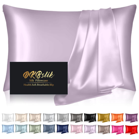 Picture of Silk Pillowcase for Hair and Skin, Mulberry Silk Pillow Cases King Size, Anti Acne Cooling Sleep Both Sides Natural Silk Satin Pillow Case Covers with Hidden Zipper, Gifts for Women Men, Lavender