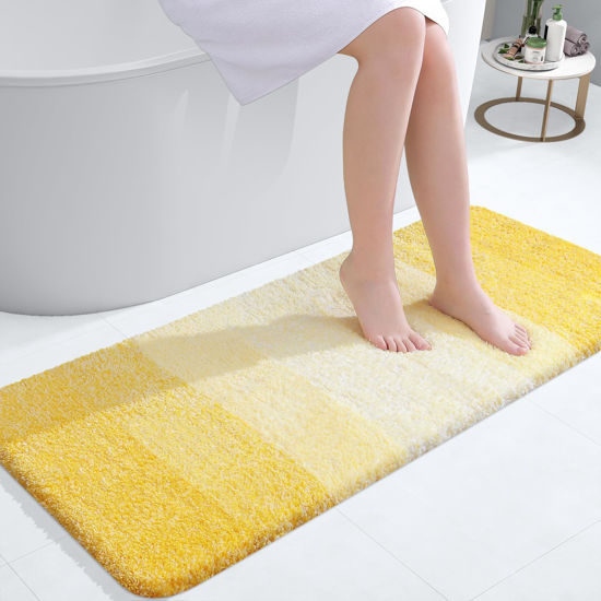Picture of OLANLY Bathroom Rug Mat 47x20, Extra Soft and Absorbent Microfiber Bath Rugs, Non-Slip Plush Shaggy Bath Carpet Runner, Machine Wash Dry, Bath Mats for Bathroom Floor, Tub and Shower, Yellow