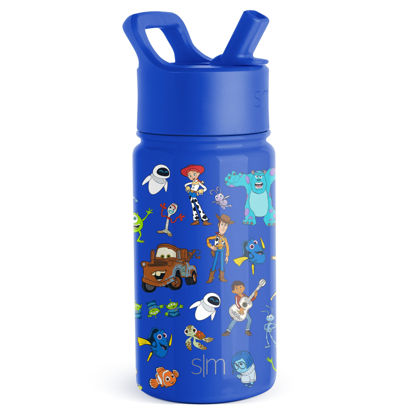Picture of Simple Modern Disney Pixar Kids Water Bottle with Straw Lid | Reusable Insulated Stainless Steel Cup for Boys, School | Summit Collection | 14oz, Pixar Mashup on Blue