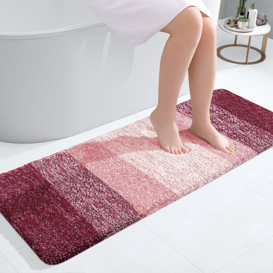 Picture of OLANLY Bathroom Rug Mat 47x17, Extra Soft and Absorbent Microfiber Bath Rugs, Non-Slip Plush Shaggy Bath Carpet Runner, Machine Wash Dry, Bath Mats for Bathroom Floor, Tub and Shower, Red