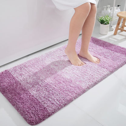 Picture of OLANLY Bathroom Rug Mat 47x24, Extra Soft and Absorbent Microfiber Bath Rugs, Non-Slip Plush Shaggy Bath Carpet Runner, Machine Wash Dry, Bath Mats for Bathroom Floor, Tub and Shower, Pinkish-Purple