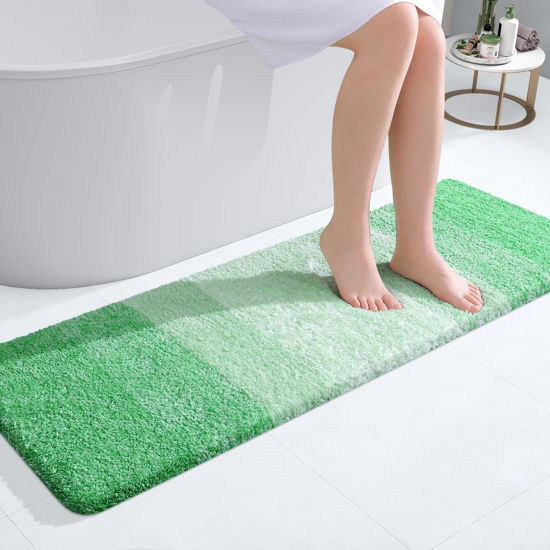 Picture of OLANLY Bathroom Rug Mat 47x17, Extra Soft and Absorbent Microfiber Bath Rugs, Non-Slip Plush Shaggy Bath Carpet Runner, Machine Wash Dry, Bath Mats for Bathroom Floor, Tub and Shower, Green