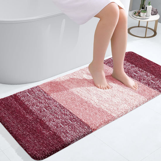 Picture of OLANLY Bathroom Rug Mat 47x20, Extra Soft and Absorbent Microfiber Bath Rugs, Non-Slip Plush Shaggy Bath Carpet Runner, Machine Wash Dry, Bath Mats for Bathroom Floor, Tub and Shower, Red