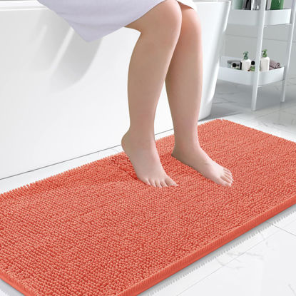 Picture of OLANLY Bathroom Rugs 47x24, Extra Soft Absorbent Chenille Bath Rugs, Rubber Backing Quick Dry, Machine Washable Bath Mats for Bathroom Floor, Tub and Shower, Home Decor Accessories, Coral