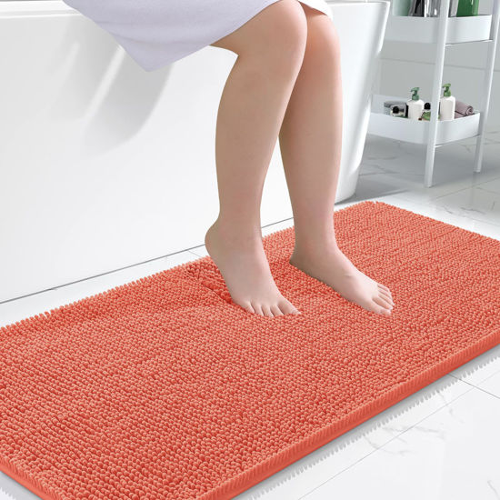 Picture of OLANLY Bathroom Rugs 47x24, Extra Soft Absorbent Chenille Bath Rugs, Rubber Backing Quick Dry, Machine Washable Bath Mats for Bathroom Floor, Tub and Shower, Home Decor Accessories, Coral