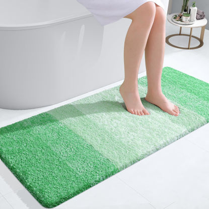 Picture of OLANLY Bathroom Rug Mat 47x20, Extra Soft and Absorbent Microfiber Bath Rugs, Non-Slip Plush Shaggy Bath Carpet Runner, Machine Wash Dry, Bath Mats for Bathroom Floor, Tub and Shower, Green