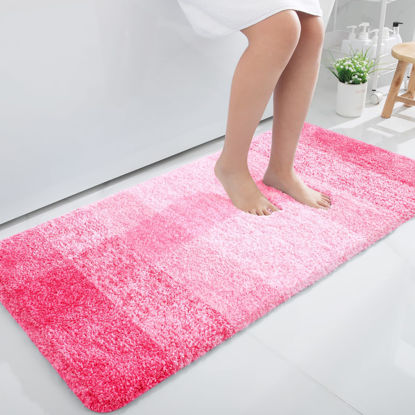 Picture of OLANLY Bathroom Rug Mat 47x24, Extra Soft and Absorbent Microfiber Bath Rugs, Non-Slip Plush Shaggy Bath Carpet Runner, Machine Wash Dry, Bath Mats for Bathroom Floor, Tub and Shower, Pink