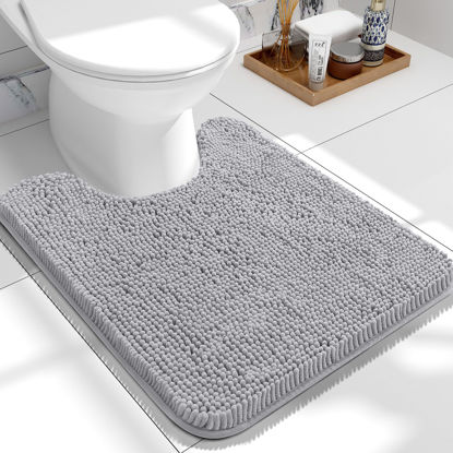 Picture of OLANLY Toilet Rugs U-Shaped 24x20, Extra Soft Absorbent Chenille Contour Bathroom Rugs for Toilet, Dry Quickly, Machine Washable, Non-Slip Toilet Bath Mat, Light Grey