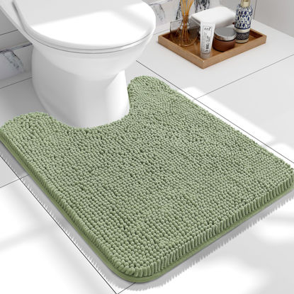 Picture of OLANLY Toilet Rugs U-Shaped 24x20, Extra Soft Absorbent Chenille Contour Bathroom Rugs for Toilet, Dry Quickly, Machine Washable, Non-Slip Toilet Bath Mat, Sage Green