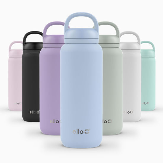 Picture of Ello Cooper Twist 32oz Stainless Steel Water Bottle with Chug Lid | Leak Proof | Double Walled and Vacuum Insulated | Built in Carry Loop | Dishwasher Safe | Halogen Blue