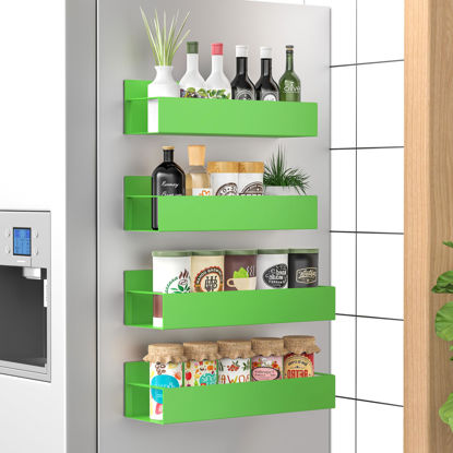 Picture of HuggieGems 4 Pack Magnetic Spice Storage Rack Organizer for Refrigerator and Oven, Green Fridge Organizers and Storage
