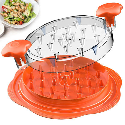 Picture of SURETIVIAN Chicken Shredder Large Chicken Breast Shredder Tool Twist with Brush&Fork, Visible Meat Shredder Machine, Anti-Slip Strip, Ergonomic Handle, BPA Free, Suitable for Pork Beef Chicken(Orange)