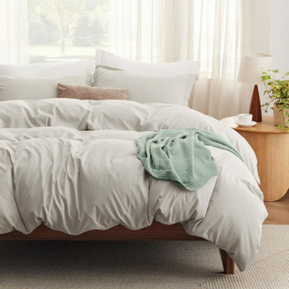 Picture of Bedsure California King Size Duvet Cover with Fitted Sheet - 4 Pieces Prewashed Extra Soft Bedding Set, Includes 1 Duvet Cover 104x98 Inches, 2 Pillow Shams, 1 Fitted Sheet, Linen