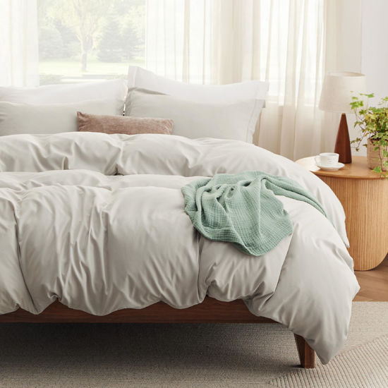 Picture of Bedsure California King Size Duvet Cover with Fitted Sheet - 4 Pieces Prewashed Extra Soft Bedding Set, Includes 1 Duvet Cover 104x98 Inches, 2 Pillow Shams, 1 Fitted Sheet, Linen