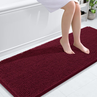 Picture of OLANLY Bathroom Rugs 59x24, Extra Soft Absorbent Chenille Bath Rugs, Rubber Backing Quick Dry, Machine Washable Bath Mats for Bathroom Floor, Tub and Shower, Home Decor Accessories, Burgundy