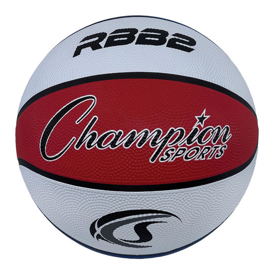 Picture of Champion Sports Rubber Junior Basketball, Heavy Duty - Pro-Style Basketballs, Premium Basketball Equipment, Indoor Outdoor - (Size 5 - Red, White, Blue)