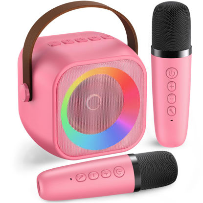 Picture of Mini Karaoke Machine with 2 Wireless Microphones for Kids Adults,Portable Bluetooth Karaoke Speaker with Party Lights,Christmas Birthday Gifts for Girls Ages 4, 5, 6,7, 8, 9, 10,12+ Family Home Party