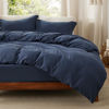 Picture of Bedsure Duvet Cover Queen Size with Fitted Sheet - 4 Pieces Prewashed Extra Soft Bedding Set, Includes 1 Duvet Cover 90x90 Inches with Zipper Closure, 2 Pillow Shams, 1 Fitted Sheet, Navy