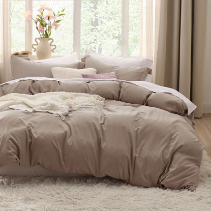 Picture of Bedsure Khaki Oversized King Duvet Cover - 3 Pieces Prewashed Extra Soft Bedding Set, Includes 1 Duvet Cover 120x98 Inches with Zipper Closure & 2 Pillow Shams, Comforter Not Included