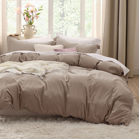 Picture of Bedsure Khaki Oversized King Duvet Cover - 3 Pieces Prewashed Extra Soft Bedding Set, Includes 1 Duvet Cover 120x98 Inches with Zipper Closure & 2 Pillow Shams, Comforter Not Included