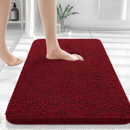 Picture of OLANLY Bathroom Rugs 36x24, Extra Soft Absorbent Chenille Bath Rugs, Rubber Backing Quick Dry, Machine Washable Bath Mats for Bathroom Floor, Tub and Shower, Home Decor Accessories, Red