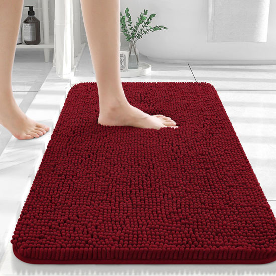 Picture of OLANLY Bathroom Rugs 36x24, Extra Soft Absorbent Chenille Bath Rugs, Rubber Backing Quick Dry, Machine Washable Bath Mats for Bathroom Floor, Tub and Shower, Home Decor Accessories, Red