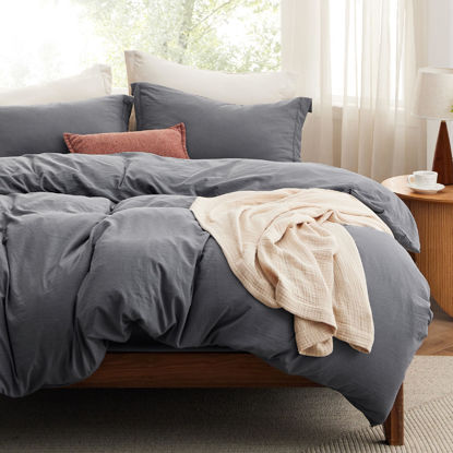 Picture of Bedsure Duvet Cover King Size with Fitted Sheet - 4 Pieces Prewashed Extra Soft Bedding Set, Includes 1 Duvet Cover 104x90 Inches with Zipper Closure, 2 Pillow Shams, 1 Fitted Sheet, Dark Grey