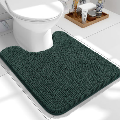 Picture of OLANLY Toilet Rugs U-Shaped 24x20, Extra Soft Absorbent Chenille Contour Bathroom Rugs for Toilet, Dry Quickly, Machine Washable, Non-Slip Toilet Bath Mat, Blackish Green