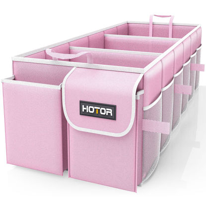 Picture of HOTOR Trunk Organizer for Car - Car Organizer, Foldable Trunk organizer for SUVs & Sedans, Sturdy Car Organization for Car Accessories, Tools, Sundries, Pink, 3 Compartments, 31.9"×12.6"×10.6"