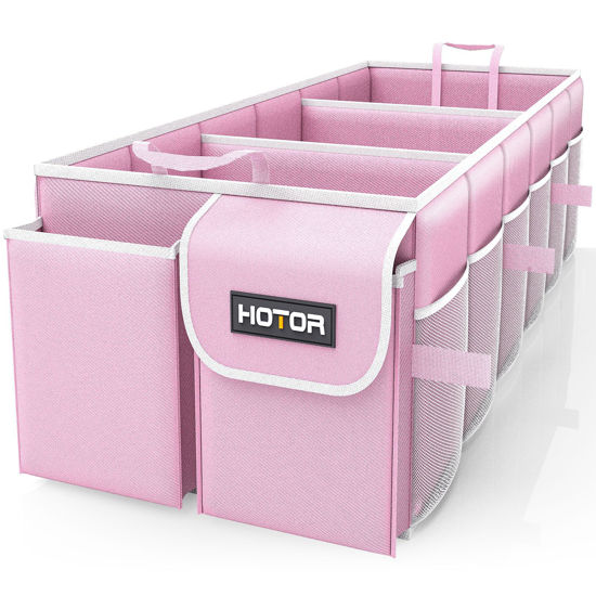 Picture of HOTOR Trunk Organizer for Car - Car Organizer, Foldable Trunk organizer for SUVs & Sedans, Sturdy Car Organization for Car Accessories, Tools, Sundries, Pink, 3 Compartments, 31.9"×12.6"×10.6"