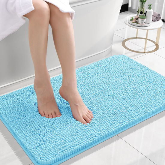 Picture of OLANLY Bathroom Rugs 24x16, Extra Soft Absorbent Chenille Bath Rugs, Rubber Backing Quick Dry, Machine Washable Bath Mats for Bathroom Floor, Tub and Shower, Home Decor Accessories, Sky Blue