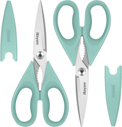 Picture of Kitchen Shears, iBayam Kitchen Scissors Heavy Duty Meat Scissors Poultry Shears, Dishwasher Safe Food Cooking Scissors All Purpose Stainless Steel Utility Scissors, 2-Pack (Aqua Sky)