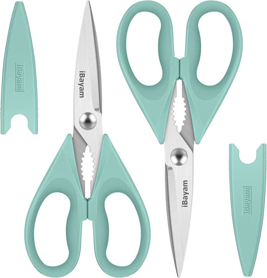 Picture of Kitchen Shears, iBayam Kitchen Scissors Heavy Duty Meat Scissors Poultry Shears, Dishwasher Safe Food Cooking Scissors All Purpose Stainless Steel Utility Scissors, 2-Pack (Aqua Sky)