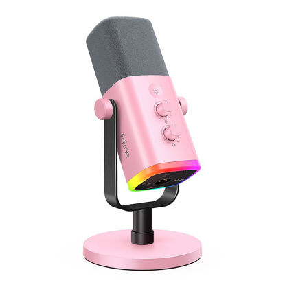 Picture of FIFINE XLR/USB Microphone, Gaming Recording PC Mic with Headphones Jack, Mute Button, Dynamic RGB Mic for Computer, Streaming Mic for Podcasting Voice-Over YouTube Video-AmpliGame AM8 Pink