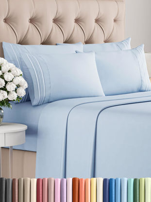 Picture of King 6 Piece Sheet Set - Breathable & Cooling Sheets - Hotel Luxury Bed Sheets - 1 Flat Sheet, 1 Fitted Sheet & 4 Pillowcases - Deep Pocket - Easy Fit, Soft & Wrinkle Free - King Sky Blue Sheets