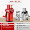 Picture of SUSTEAS Rotary Cheese Grater with Handle - Vegetable Shredder with 5 Well-designed Blades & Strong Suction Base,Round Mandoline Slicer & Food Chopper for Kitchen,with Blade Storage Box(Red)