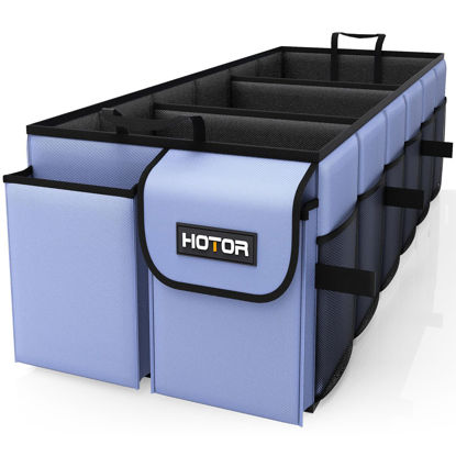 Picture of HOTOR Trunk Organizer for Car - Car Organizer, Foldable Trunk organizer for SUVs & Sedans, Sturdy Car Organization for Car Accessories, Tools, Sundries, Blue, 3 Compartments, 31.9"×12.6"×10.6"