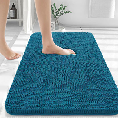 Picture of OLANLY Bathroom Rugs 36x24, Extra Soft Absorbent Chenille Bath Rugs, Rubber Backing Quick Dry, Machine Washable Bath Mats for Bathroom Floor, Tub and Shower, Home Decor Accessories, Peacock Blue
