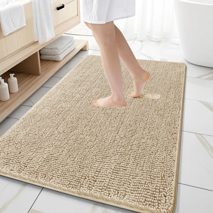Picture of OLANLY Bathroom Rugs 59x35, Extra Soft Absorbent Chenille Bath Rugs, Rubber Backing Quick Dry, Machine Washable Bath Mats for Bathroom Floor, Tub and Shower, Home Decor Accessories, Beige