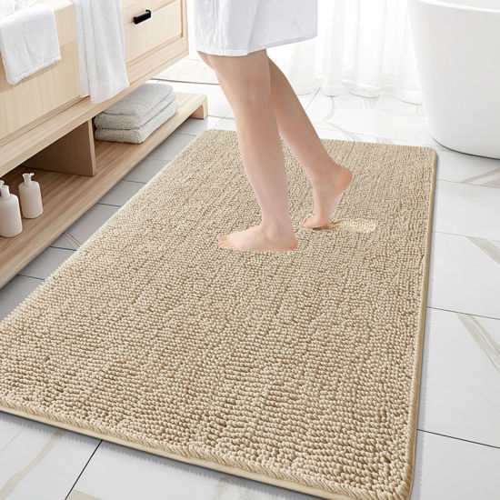 Picture of OLANLY Bathroom Rugs 59x35, Extra Soft Absorbent Chenille Bath Rugs, Rubber Backing Quick Dry, Machine Washable Bath Mats for Bathroom Floor, Tub and Shower, Home Decor Accessories, Beige