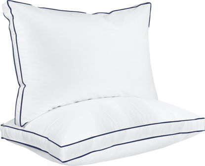 Picture of Utopia Bedding Bed Pillows for Sleeping Queen Size (Navy/White), Set of 2, Cooling Hotel Quality, Gusseted Pillow for Back, Stomach or Side Sleepers