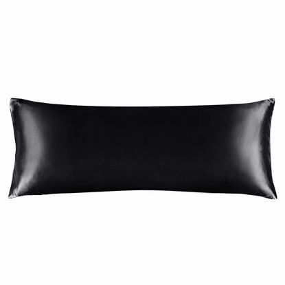 Picture of BEDELITE Satin Silk Body Pillow Pillowcase for Hair and Skin, Premium and Silky Black Long Body Pillow Case Cover 20x54 with Envelope Closure